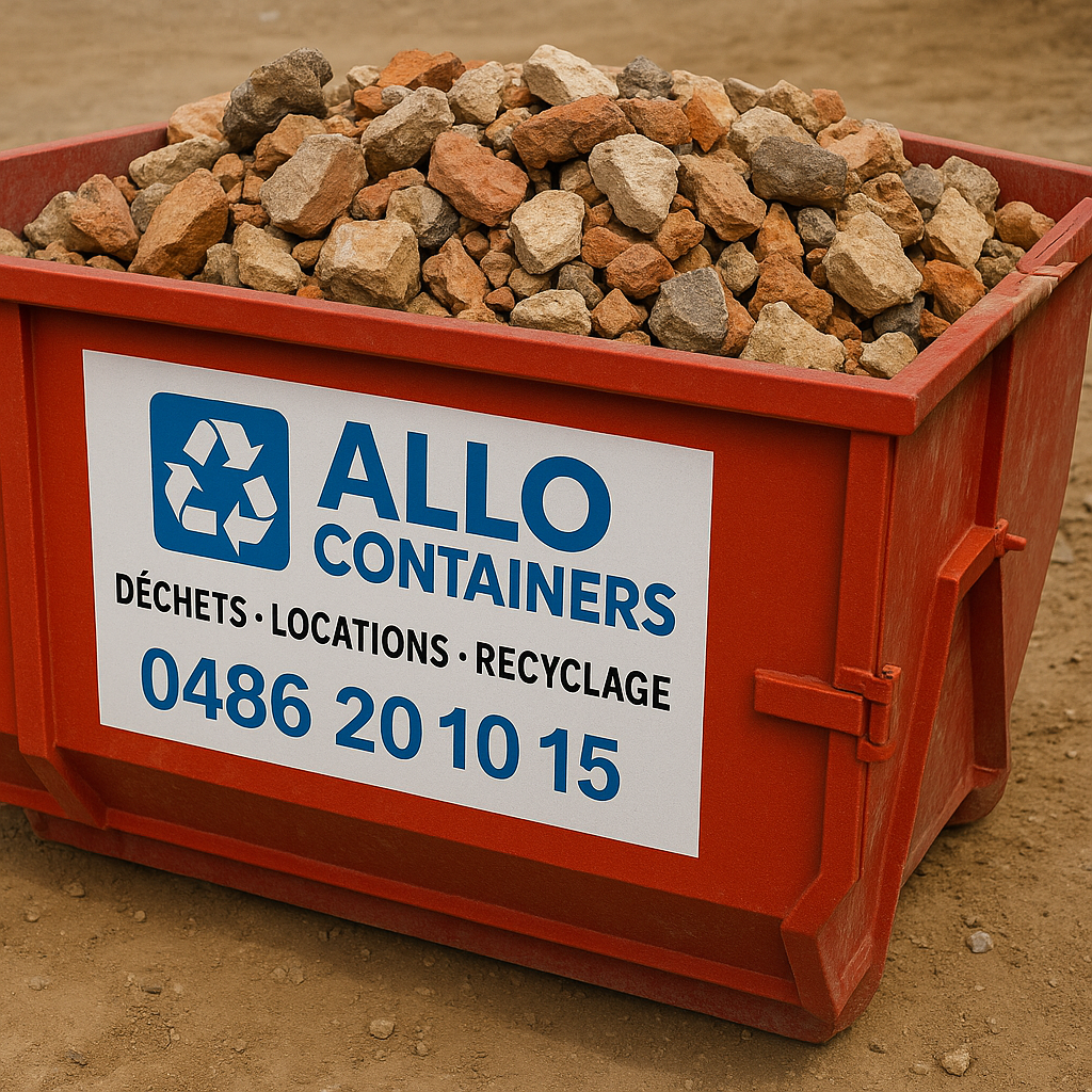 Container Allo Containers avec déchets de construction